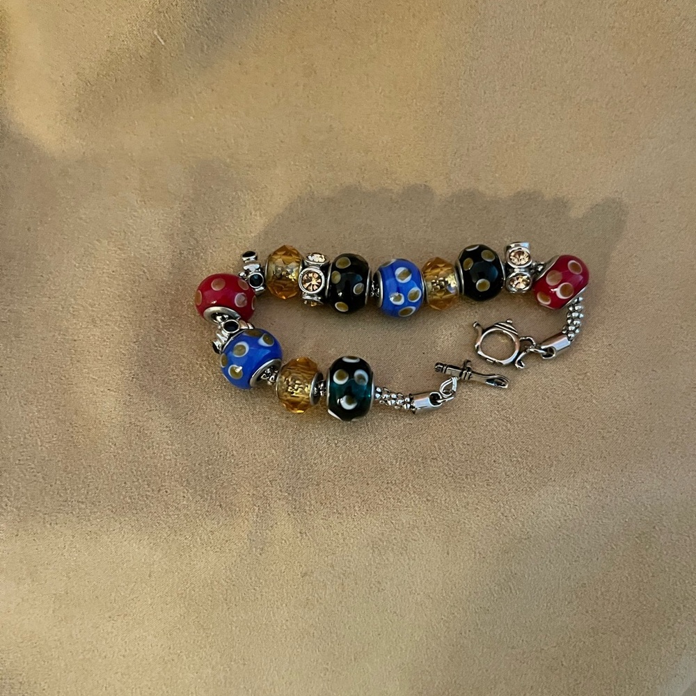 Milfori Glass Bead Teapot/Spoon Toggle Clasp Fashion Bracelet